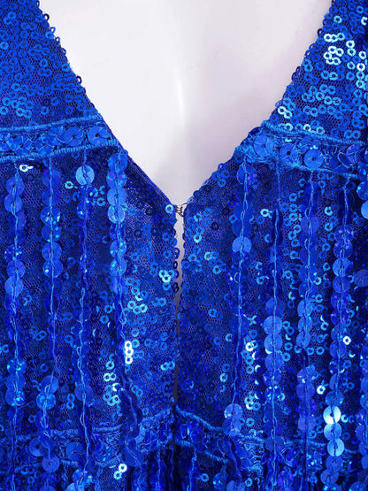 Women's Vest Glitter Tassel Sleeveless Waistcoat V Neck Open Front Shiny Sequins Vests for Jazz Dancing Music Festival Clubwear