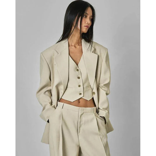Light Color Elegant Women Pants Set New Female Three Pieces(Blazer+Trousers+Vest) conjuntos para mujeres 3 piezas