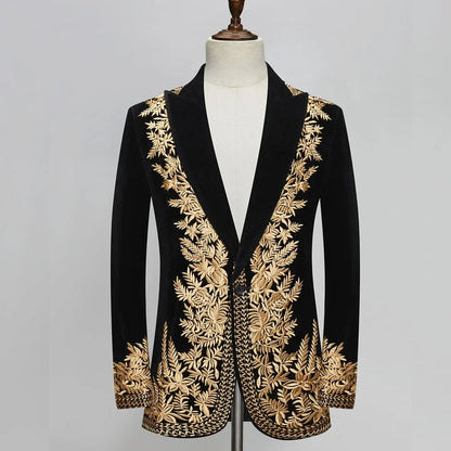 Customied Embroidery Groom Wedding Men's Suit Jackets Black Velvet Slim Fit Stylish Handsome Formal Blazers Banquet Prom Tuxedo