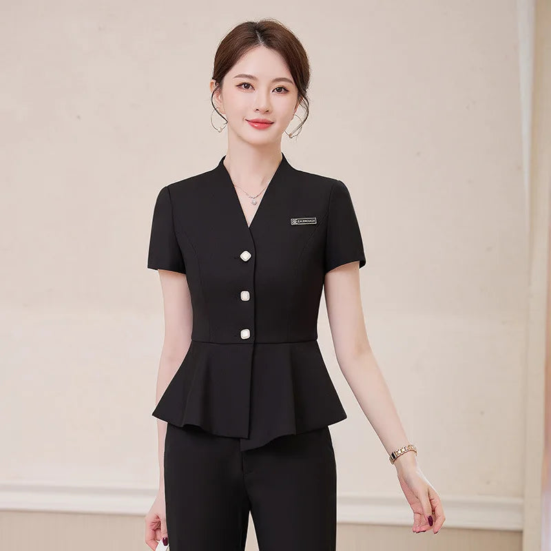 Short Sleeve Suit Professional Set Summer Hotel Management Front Desk Reception Manager Workwear Waiter Uniform Formal Wear