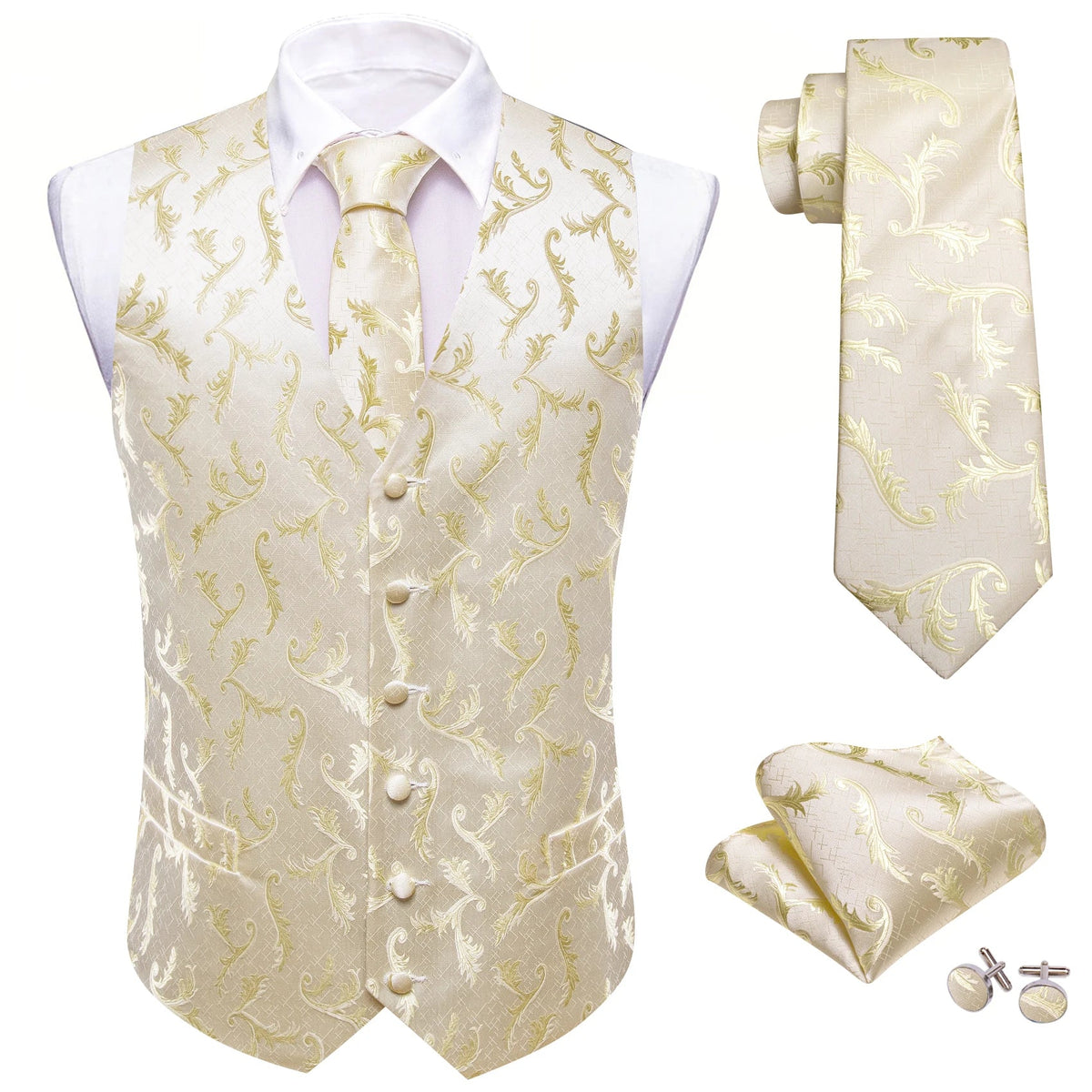 Men's Suit Vest with Matching Tie | Jacquard Paisley Waistcoat for Weddings & Formal Events