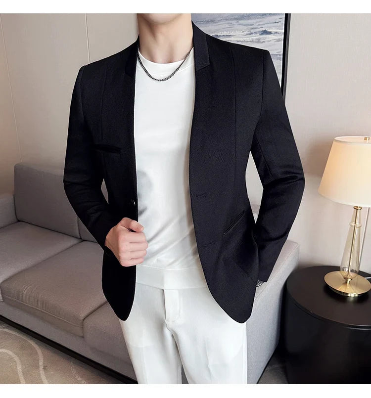 Chinese Style Collarless Suit Jacket Men Fashion Slim Fit Versatile Blazers Male Casual Business Wedding Groom Dress Jacket 2025