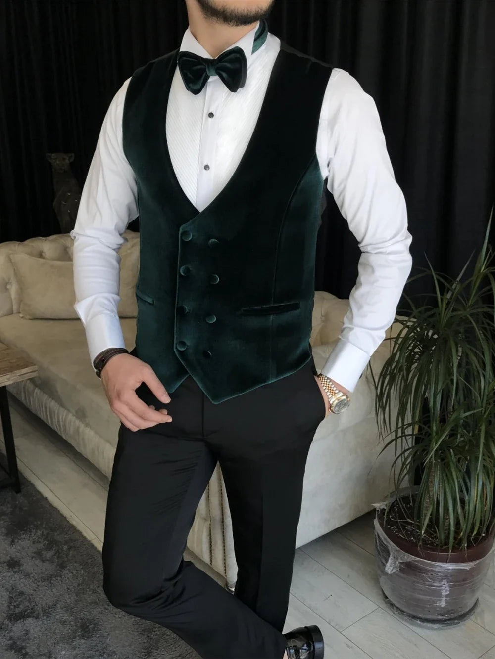 High Quality Velvet Collar Suit Set 3 Pieces,Stylish Regular Fit Men's Suits,Customized Shawl Lapel Tuxedo For Men Prom Wear