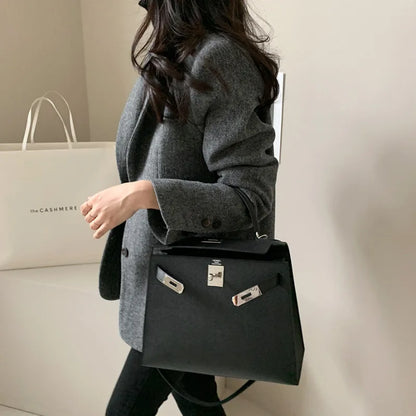 Women's Slim Fit Blazer Autumn Mid-Length Lapel Coat Contrast Cuff Detail Elegant Office & Commute Outerwear