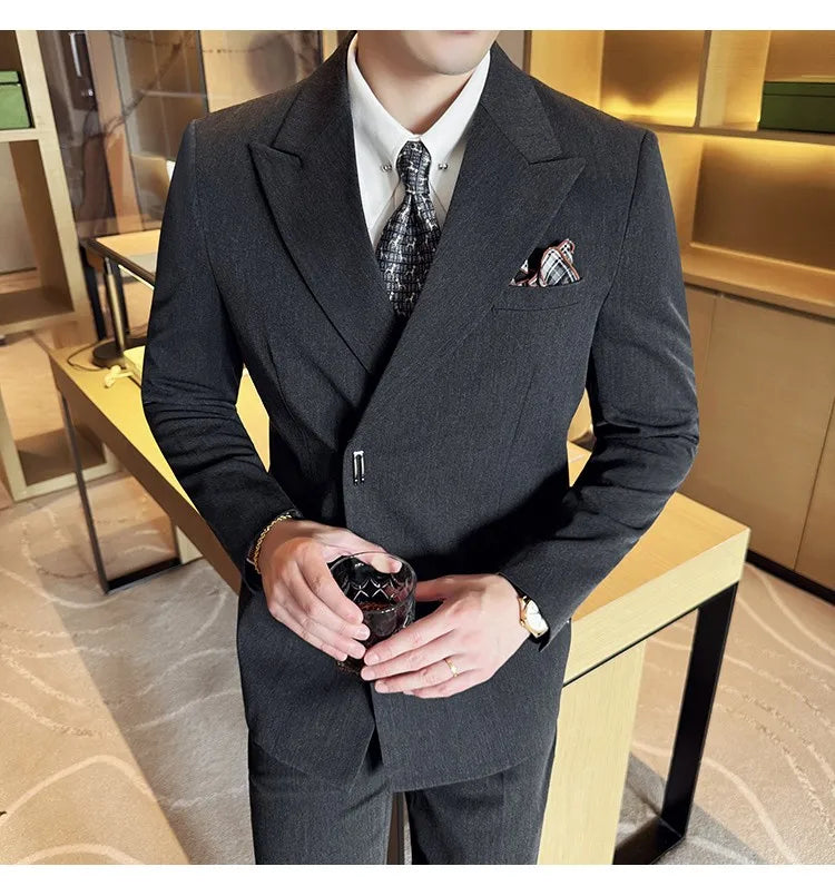 Men's 3-Piece Slim Fit Suit Set – Jacket, Vest & Pants for Wedding, Prom & Business