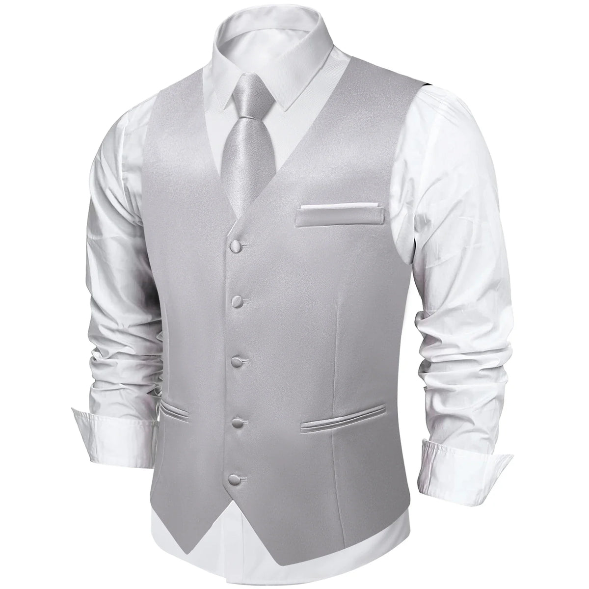Men's Satin Suit Vest Set with Tie Handkerchief and Cufflinks for Wedding and Prom