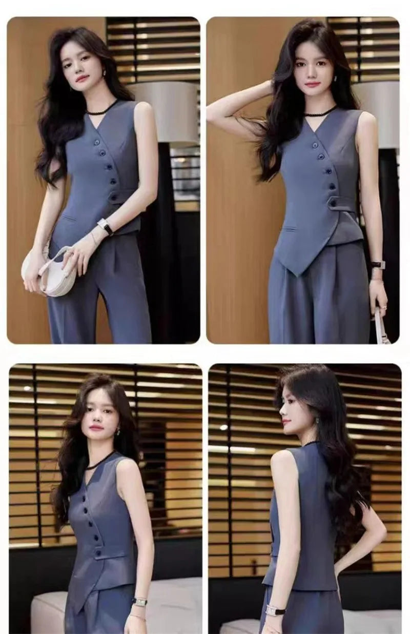Office Female Suits Vest Coat Spring Summer V-Neck Diagonal Buckle Sleeveless Blazers Jacket Women Fashion Thin Slim Waistcoat