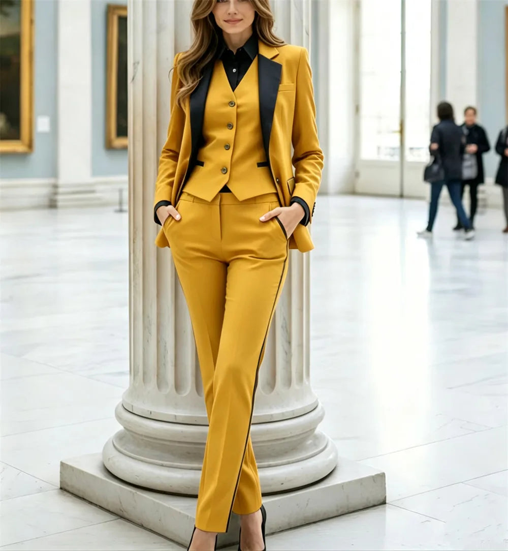 Beige Women’s Suits 3-Piece Ladies Suit Office Wear Traje Mujer Elegant Pantsuit Tuxedo Style Business Suit