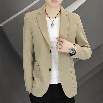Men's Casual Blazer Two-Button Waffle Pattern for Spring Autumn