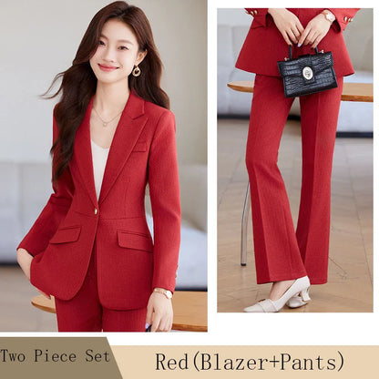 Casual Blazer Suits for Women Office Wear Long Sleeve Single Button Jacket 2 Pieces Set Chic Fashion Pant Suits Elegant Ladies