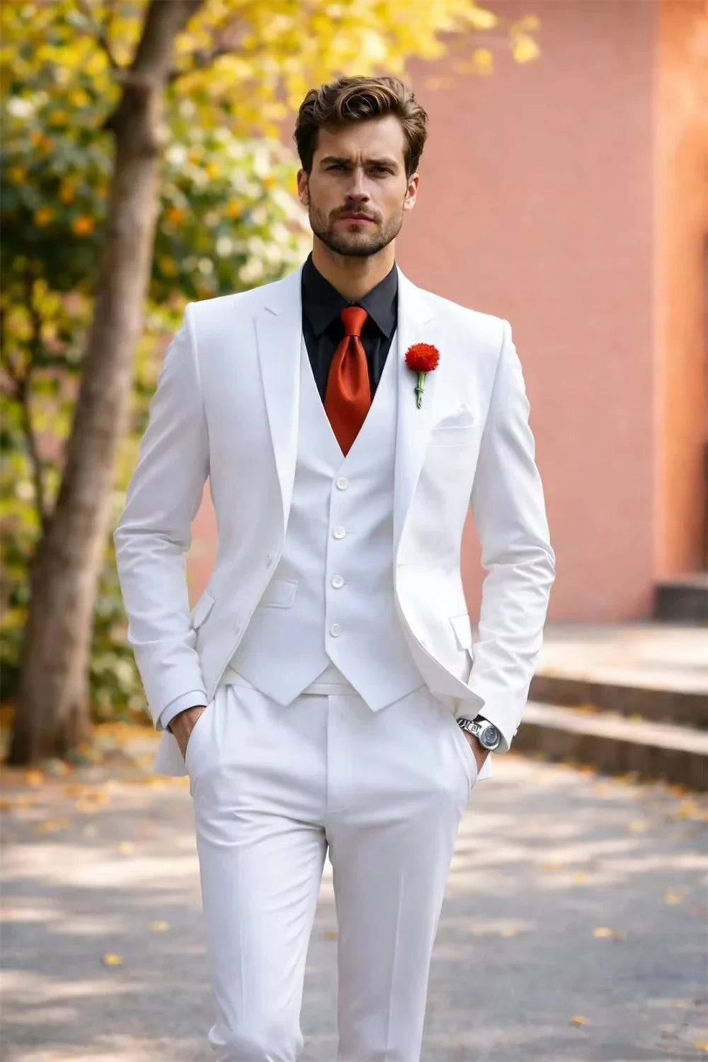 Men's 3-Piece Slim Fit Suit – Groomsmen & Wedding Suit – Jacket, Vest & Pants