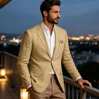 Men's Linen Blazer Notch Lapel 2 Buttons Slim Fit Casual Sport Jacket Lightweight Breathable Summer Business Wedding Daily Wear