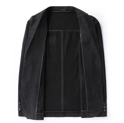 Men's Plus Size Denim Blazer – Smart Casual Single-Breasted Jacket for Big & Tall Men in Black & Blue