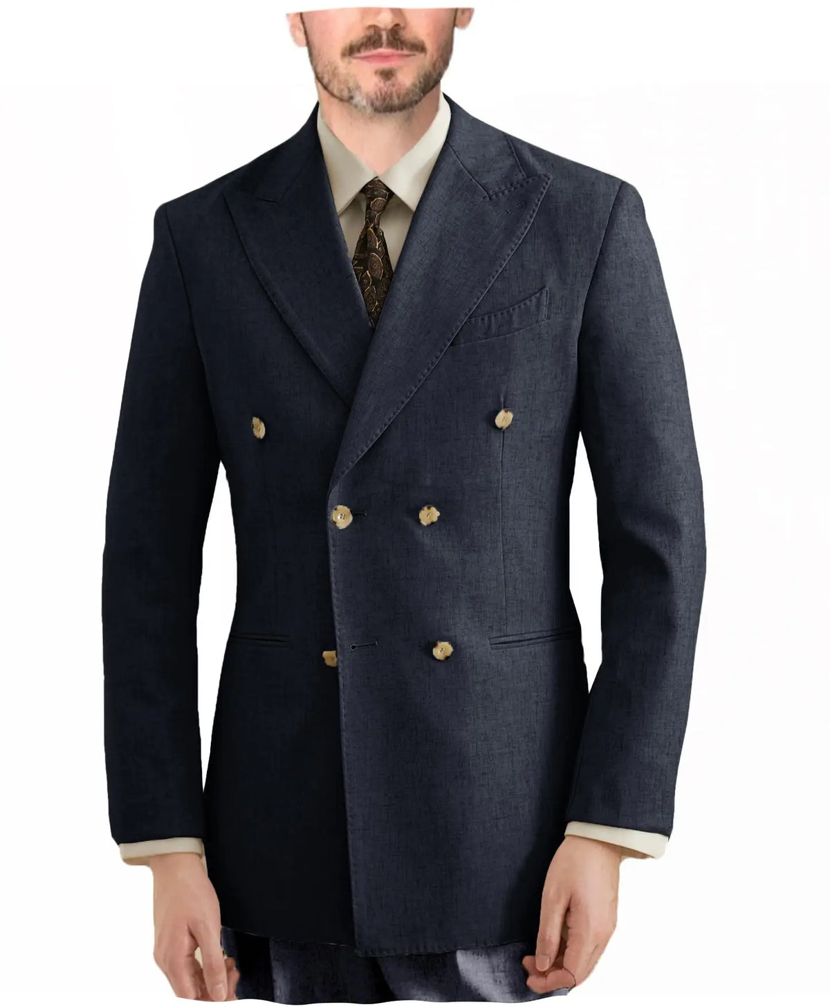 Burgundy Linen Blend Double Breasted Men's Blazer Peak Lapel Slim Fit Tailored Formal Men Suit Jacket For Wedding Groom Business