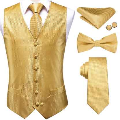 Men's Suit Vest Set – Broadcloth Waistcoat with Tie, Bowtie, Hanky & Cufflinks for Weddings & Office