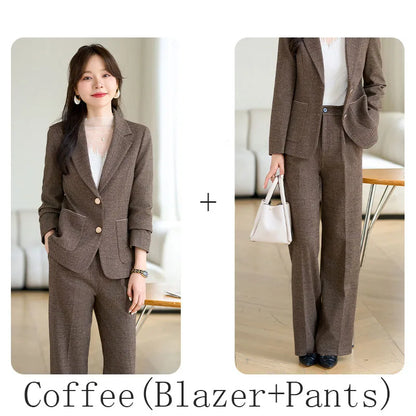 High Quality Fabric Velvet Autumn Winter Women Business Work Wear Suits Pantsuits Formal OL Styles Professional Trousers Set