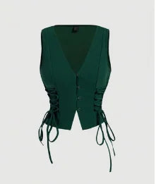 Women Vest Steampunk V-Neck Sleeveless Cropped Vest Vintage Casual Top Fitted Jacket Waistcoat