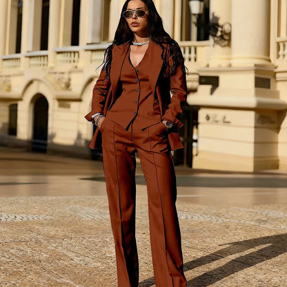 Light Blue 3 Piece Suit Set New Women's Jackets Single Breasted Peaked Lapel Blazer+Vest+Pants Formal Office Commute Outfit