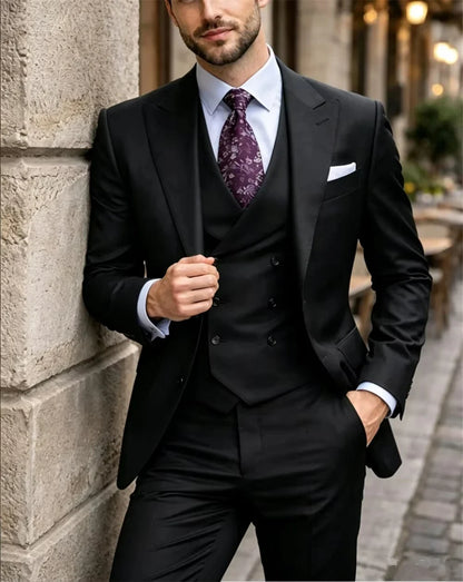Classic Green Men's 3-Piece Suit Double Breasted Waistcoat Slim Fit Formal Wedding Suit Jacket+Vest+Pant