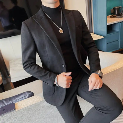 2024 Autumn Winter Men's Suede Suit Jacket High End Business Casual Blazers Slim Fit Wedding Groom Street Wear Social Dress Coat
