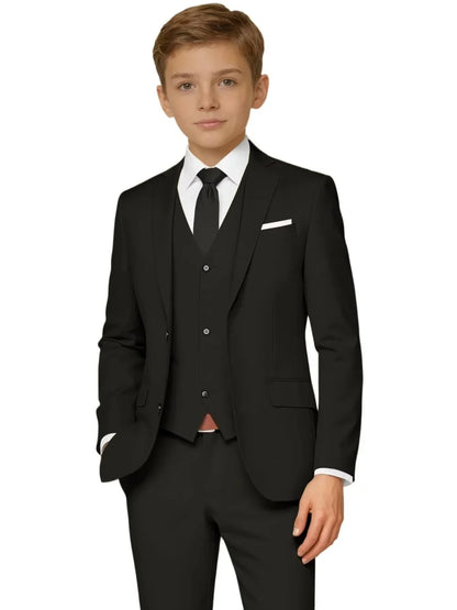 New Kids Solid Suit Set 3 Pieces For Formal Occasion Classy Premium Boys Slim Fit Tuxedo Birthday Party Wear 2-20T