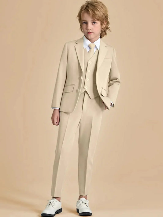Hot Sale Kids Suit Set 3 Pieces Wedding Ring Bearer Outfit Autumn Comfortable Long Sleeved Suits Elegant Formal Party Tuxedo