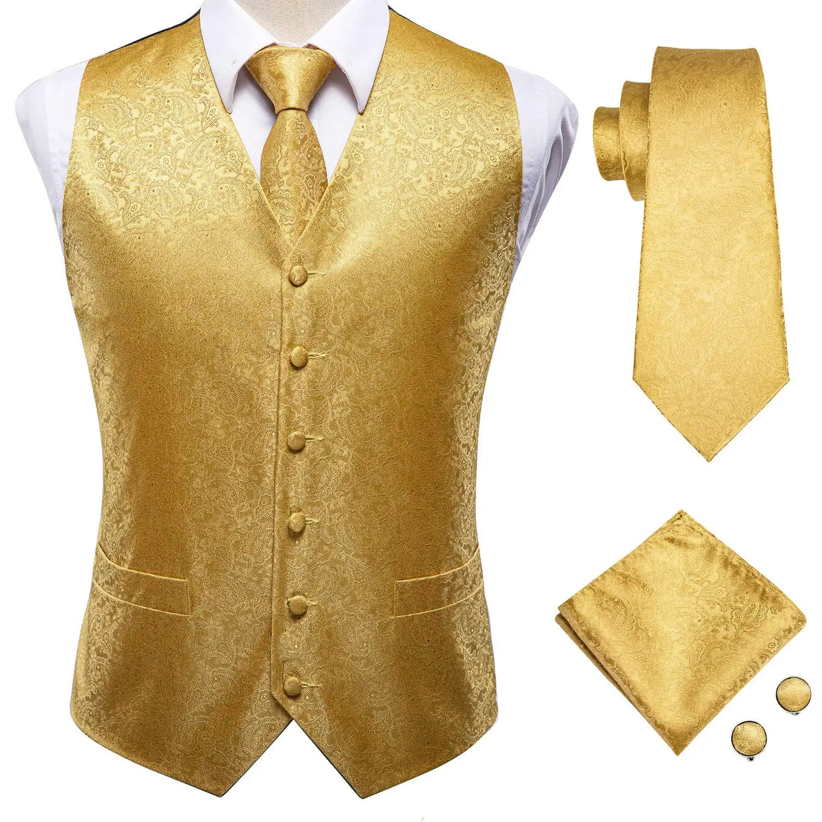 Men's Floral Paisley Vest and Tie Set – Formal Waistcoat with Necktie and Pocket Square for Weddings and Business Events