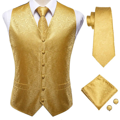 Men's Vest Paisley Jacquard Set with Necktie Pocket Square and Cufflinks for Weddings and Formal Events