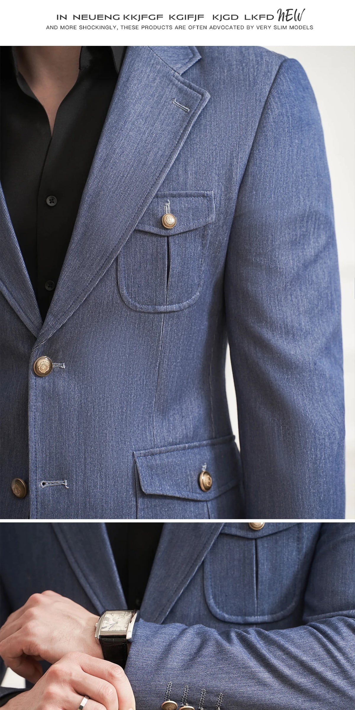 High Quality Men's Denim Style Suit Jacket Vintage Luxury Slim Fit Business Fashion Casual Suit Coat Formal Wedding Tuxedos