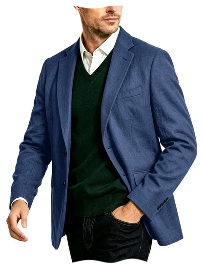 Men's Linen Blazer Notch Lapel Two-Button Sport Coat for Wedding and Daily Wear