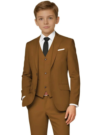 New Kids Solid Suit Set 3 Pieces For Formal Occasion Classy Premium Boys Slim Fit Tuxedo Birthday Party Wear 2-20T
