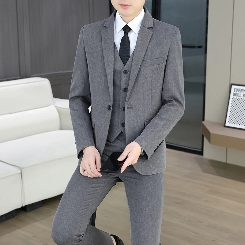 Men's 3-Piece Suit – Blazer, Vest & Trousers | Smart Casual Business & Wedding Suit for Groom