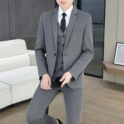 Men's 3-Piece Suit – Blazer, Vest & Trousers | Smart Casual Business & Wedding Suit for Groom