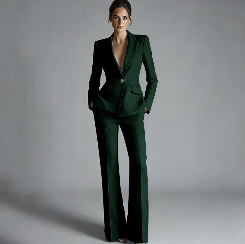 Elegant Women's One-Button Jacket+Pants Suit Set Classic Pink Peaked Lapel 2 Piece Formal Business Wedding Guest Outfit
