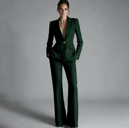 Elegant Women's One-Button Jacket+Pants Suit Set Classic Pink Peaked Lapel 2 Piece Formal Business Wedding Guest Outfit
