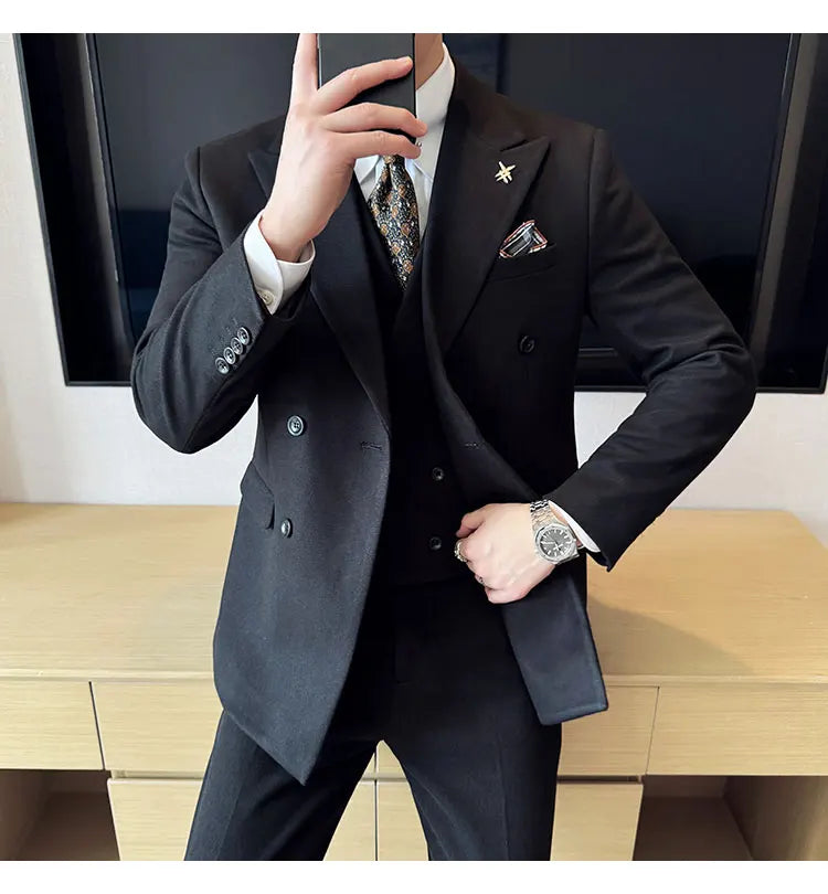 (Jacket+Pant) Autumn Winter Thickened Woolen Suit 2025 New High Quality Slim Business Tuxedo Fashion Wedding Social Suits