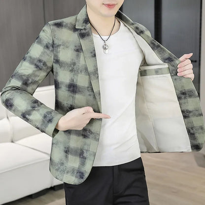Blazer Men's Fashionable Casual Business Gentleman Outdoor Trendy Checkered Banquet Versatile and Slimming Korean Version Blazer