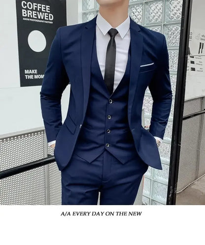 Men's Three-Piece Slim Fit Suit | Blazer, Waistcoat & Trousers for Formal and Business Occasions