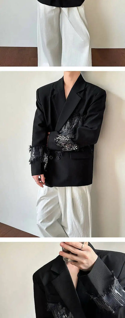 2026 Spring New Sequin Patchwork Design Blazer Coat Men's Trendy Luxury Original Night Club Outfit Casual Jacket JY6775