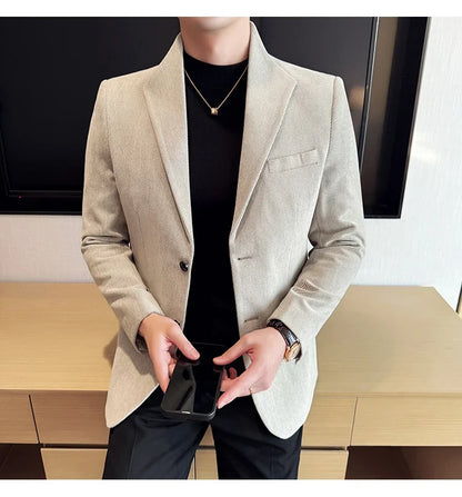 New Chinese Style Stand Collar Fashion Casual Suit Jacket Autumn Winter New Slim Fit Business Formal Social Prom Party Tuxedos