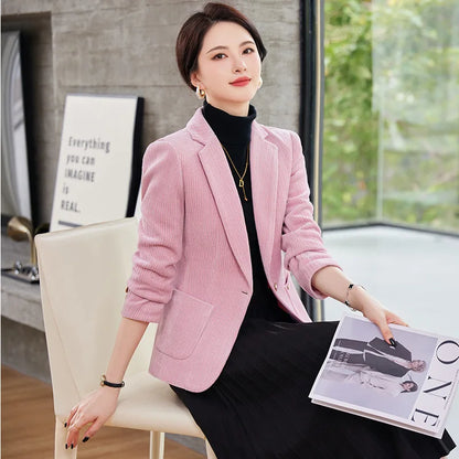 Autumn and Winter Blazer Women's Corduroy New Long Sleeve Professional Blazer Women's Coat Office Female Blazers Jacket Coat