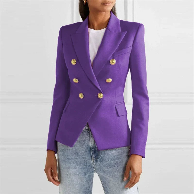 Spring 2025 Women's Casual Faion s Slim Fit Polyester Ladies Jaets Suits Double Breasted Long Sve Pure Color