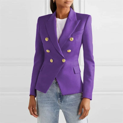 Spring 2025 Women's Casual Faion s Slim Fit Polyester Ladies Jaets Suits Double Breasted Long Sve Pure Color