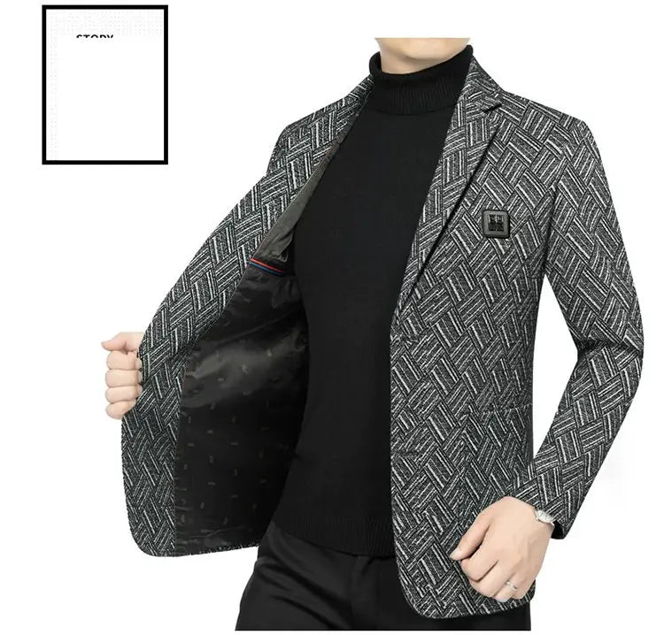 Blazer Men's Fashionable Business Banquet Dance Singer Striped Fitted Casual Trendy Wedding Banquet Dress Performance Blazer