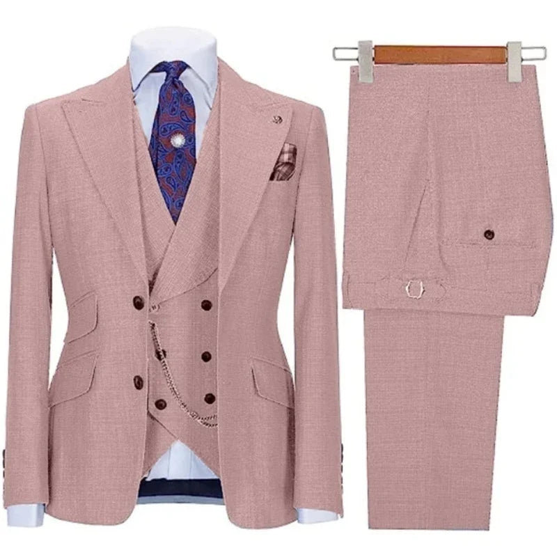 Men Suit Black 3 Pieces With Lapel Solid Color Business Casual For Wedding Groom Formal Work Tuxedo Jacket Vest With Pants