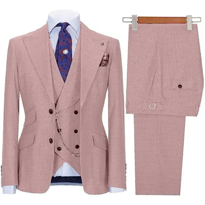 Men Suit Black 3 Pieces With Lapel Solid Color Business Casual For Wedding Groom Formal Work Tuxedo Jacket Vest With Pants