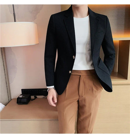 2025 Spring New Waffle Suit Coats Men Slim Fit Business Casual Blazer Jacket Homme Formal Groom Prom Wedding Tuxedo 4XL-M