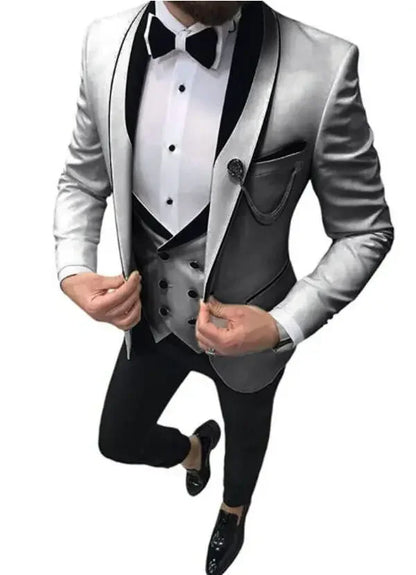 Groom Wear Wedding Suit Dress Tailor-Made Suits Navy Blue Coat 3 Piece Suit Set Floral Design Black Pant Vest Costume Homme