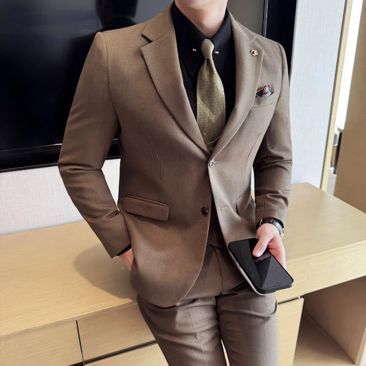 Men's 3 Piece Slim Fit Waffle Suit Set – Wedding Groom & Party Suit