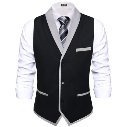 Men's Double Breasted Waistcoat with Necktie Pocket Square and Cufflinks – Black & Blue